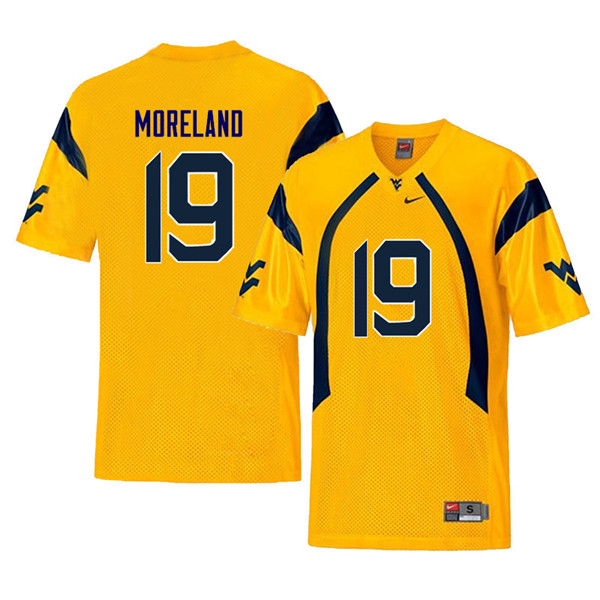 NCAA Men's Barry Moreland West Virginia Mountaineers Yellow #19 Nike Stitched Football College Throwback Authentic Jersey ZK23D66OG